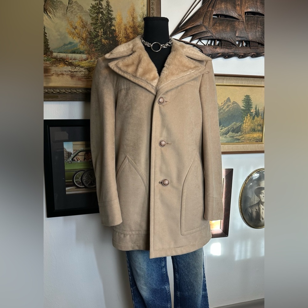 Vintage PIONEER WEAR Style 1970s Strato Suede & Faux Fur Coat Men's 38 S-M